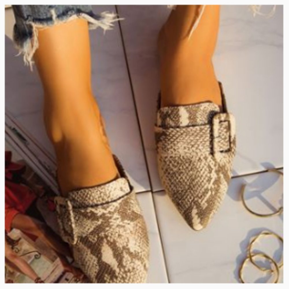 Faux Suede Buckle Mule in Snake - Picture 3 of 7